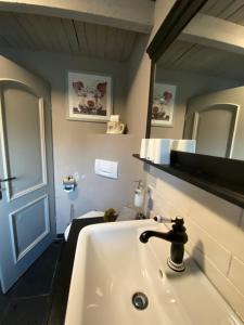 a bathroom with a sink and a mirror at Huus Hilke in Krummhörn