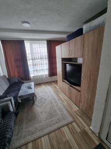 Arel's Home في بريزرن: غرفة معيشة مع أريكة وتلفزيون بشاشة مسطحة