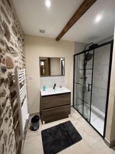a bathroom with a sink and a shower at Duplex belle pierre in Digoin
