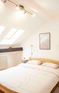 a bedroom with two beds in a attic at The Gallery Apartment in Novi Sad