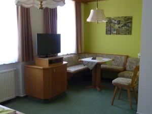 a living room with a television and a couch at Gasthaus zum Schwanen in Ühlingen-Birkendorf