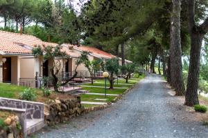 droga przed domem z drzewami w obiekcie Il Pelagone Hotel & Golf Resort Toscana w mieście Gavorrano