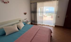 沙姆沙伊赫La Vista Mare Domina Coral Bay的一间带床的卧室，配有大窗户