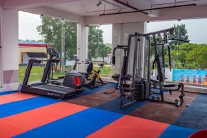 un gimnasio con cintas de correr y máquinas elípticas en Welcome Resorts And Spa, 