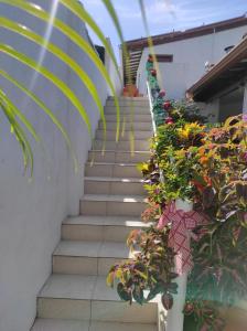 a stairway with some plants and flowers at Apartamento na Passarela in Porto Seguro