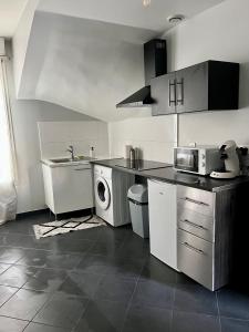 cocina con fregadero y lavadora en Appartement gare RER D maisons alfort Alfortville, en Alfortville