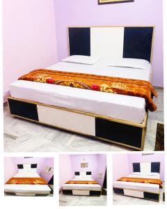 four different pictures of a bed in a room at Hari Ganga Near By Bus And Railway Station in Haridwār