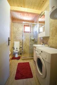 a bathroom with a toilet and a washing machine at Koliba Vuk in Sekulić 