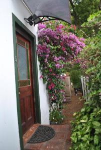 eine Tür mit Blumen an der Seite eines Hauses in der Unterkunft Buckhouse Elegant Village Apartment in Heidelberg