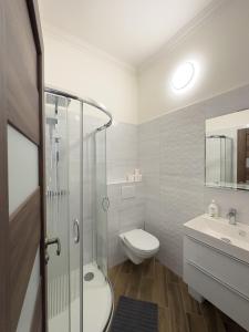 a bathroom with a toilet and a sink and a shower at Minihotel Vitex in Prague