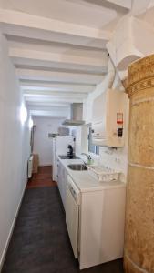 eine weiße Küche mit einer Spüle und einer Theke in der Unterkunft El loft de la catedral VUT-09/547 in Burgos + 38 Fotos