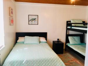 a bedroom with a bed and two bunk beds at Bimini Seaside Villas - Green Cottage with Bay/Marina View in Alice Town