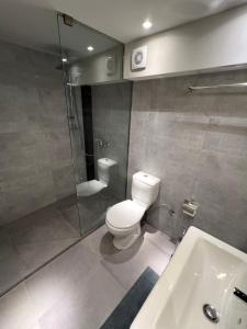 W łazience znajduje się toaleta, prysznic i umywalka. w obiekcie Celeste Loft w mieście Tríkala