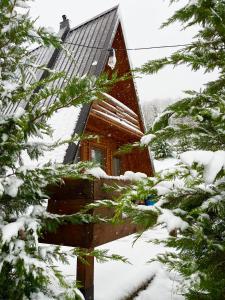 una cabaña en la nieve en los árboles en Villa Family en Orllan
