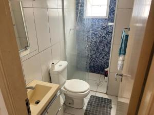 a small bathroom with a toilet and a shower at Apartamento para Eventos Autódromo de Interlagos ou região in Sao Paulo