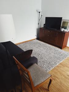 a living room with a couch and a tv at City Center Apartments in Vilnius