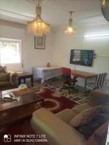 - un salon avec un canapé et une télévision dans l'établissement شقق مدن الديكابوليس, à Irbid
