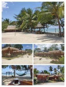 uma colagem de fotos de uma praia com palmeiras em Bintan Brzee Beach in Bintan Island - Bungalow 2 em Berakit