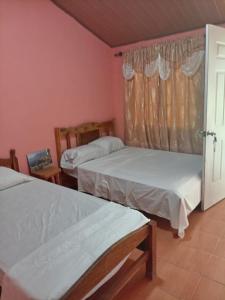 a bedroom with two beds and a window at Hostal Ebenezer in Palmilla