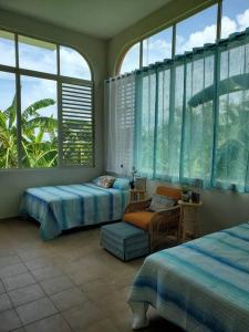 - une chambre avec 2 lits, une chaise et des fenêtres dans l'établissement NEW! Paradise at La Mela, à El Cerro