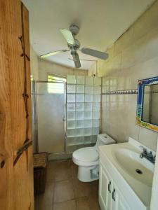 La salle de bains est pourvue de toilettes, d'une douche et d'un lavabo. dans l'établissement NEW! Paradise at La Mela, à El Cerro
