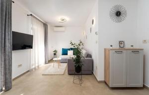 ein weißes Wohnzimmer mit einem Sofa und einem TV in der Unterkunft Karmela I in Višnjan
