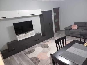 a living room with a tv and a table and a couch at Pleasure Palace in Sovata