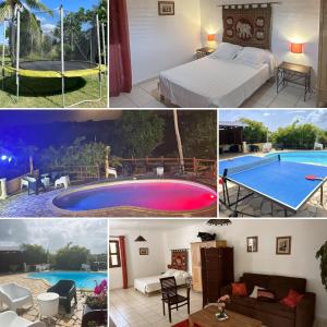 a collage of photos with a pool and a house at RUBIS-Villa le colibri in Dubédou +4 photos