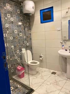 a bathroom with a toilet and a sink at Blue House in Lighthouse in Dahab