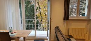 comedor con mesa y puerta corredera de cristal en Meublé du 25 N°5 de tourisme 3*, en Niederbronn-les-Bains 23 fotos más