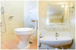 two pictures of a bathroom with a toilet and a sink at Goroomgo Elite Stay Bhubaneswar in Bhubaneshwar