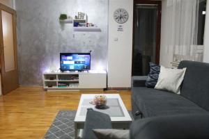 a living room with a couch and a tv at Apartman 19 in Pale