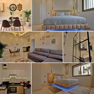 a collage of photos of a bedroom and a living room at AeroSuite in Nouaceur