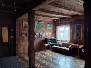 a living room with a couch and a tv at Едельвейс-Будапешт in Yasinya