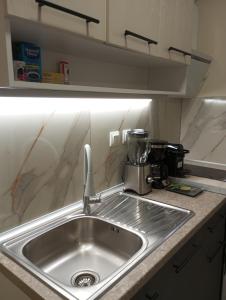 a kitchen sink with a mixer on a counter at Nikou Nikolaou Apartment in Serres