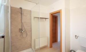 una doccia con porta in vetro in bagno di Apartman Kimi a Šilo