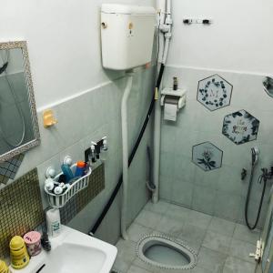 a bathroom with a shower and a toilet and a sink at E&Y HOMESTAY in Kuala Rompin