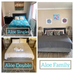 two pictures of a bedroom with a bed and aoe double at Aloe Guest Rooms in Bloemfontein