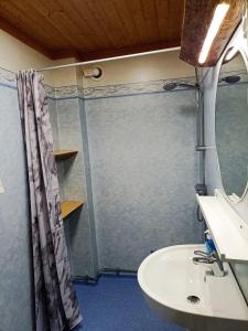 y baño con lavabo y ducha. en Furulund en Gällö