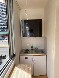 una piccola cucina con lavandino e finestra di Cosy Apartment - Central Station a Vienna