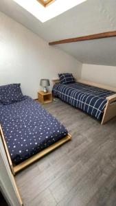 een slaapkamer met 2 bedden en een lamp erin bij Appartement dans maison in Brié-et-Angonnes
