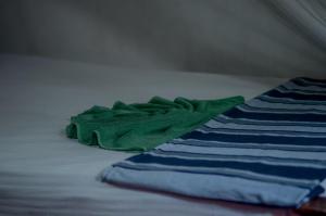 een groene deken bovenop een bed bij Green Grass Homestay in Sigiriya