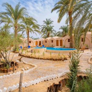 a resort with a swimming pool and palm trees at Siwa Palace Lodge in Siwa
