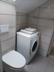 a bathroom with a washing machine and a toilet at Apartment Harmony in Višegrad +32 photos