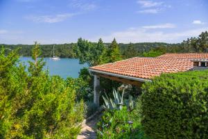 a house with a view of a lake and a boat at Holiday Home Paradise Beach in Šibenik