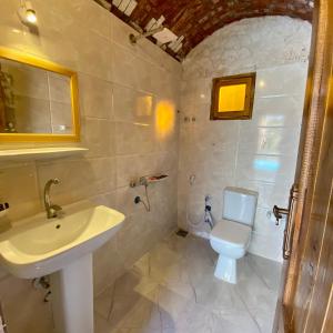 La salle de bains est pourvue d'un lavabo et de toilettes. dans l'établissement Siwa Palace Lodge, à Siwa