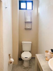 a bathroom with a white toilet and a sink at Casa Lucia Beachfront Puerto Morelos in Puerto Morelos