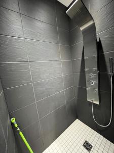 a bathroom with a shower with a toilet in it at Belle villa 150 m Carnac plage in Carnac +20 photos