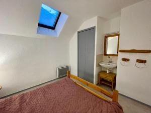 a bedroom with a bed and a sink and a skylight at Appartement duplex T2 2 à 5 pers in Villard-de-Lans