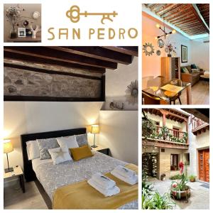 un collage de fotos de un dormitorio con cama en Apartamento San Pedro, en Toledo
